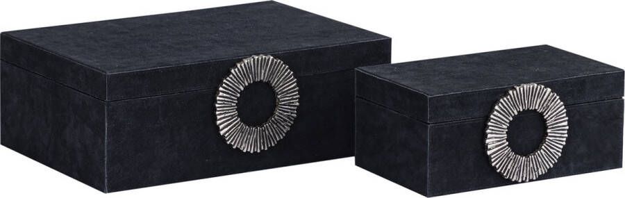 PTMD COLLECTION PTMD Opbergbox Hazael 36x25x13 cm Suede Zilver Set van 2