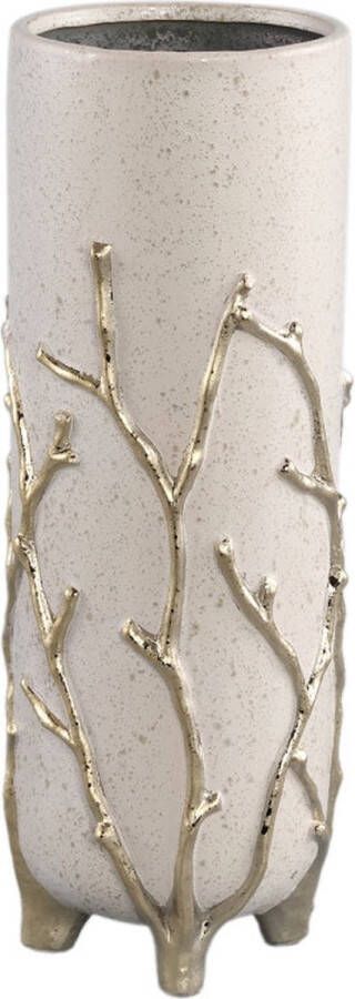 Ptmd Collection PTMD Quin Cream ceramic pot gold branches base high L