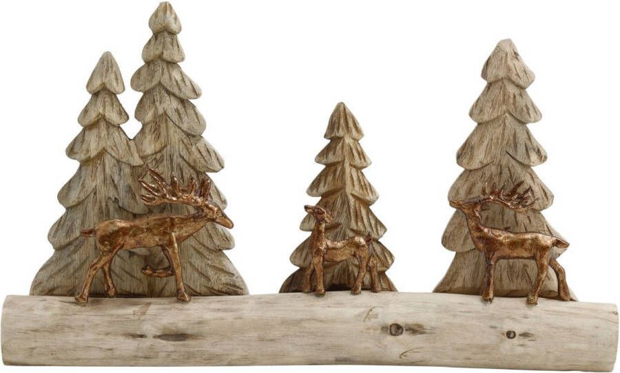 PTMD COLLECTION PTMD Kerstbeeld bomen en rendieren handgemaakt mango hout lengte: 52 cm Xmas Rizzi mango wood statue trees and reindeers