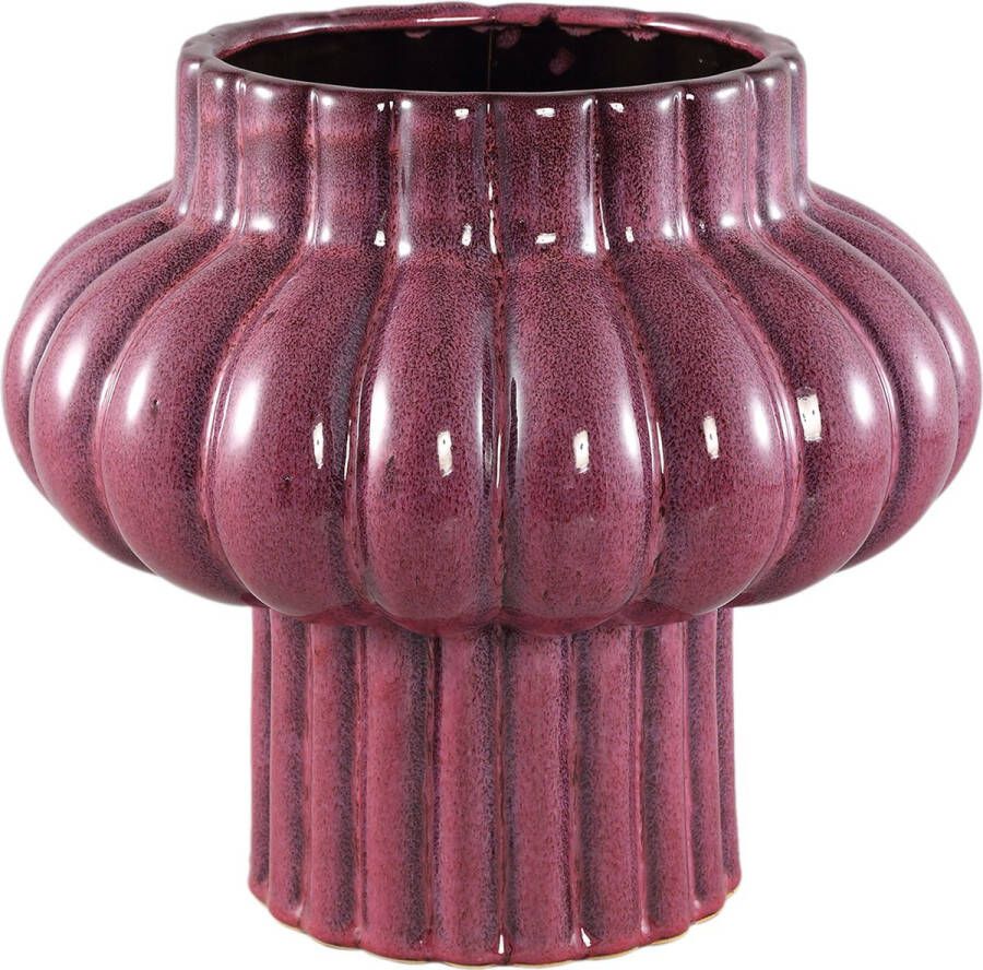 Ptmd Collection PTMD Sannee Red ceramic pot ribbed wide middle L
