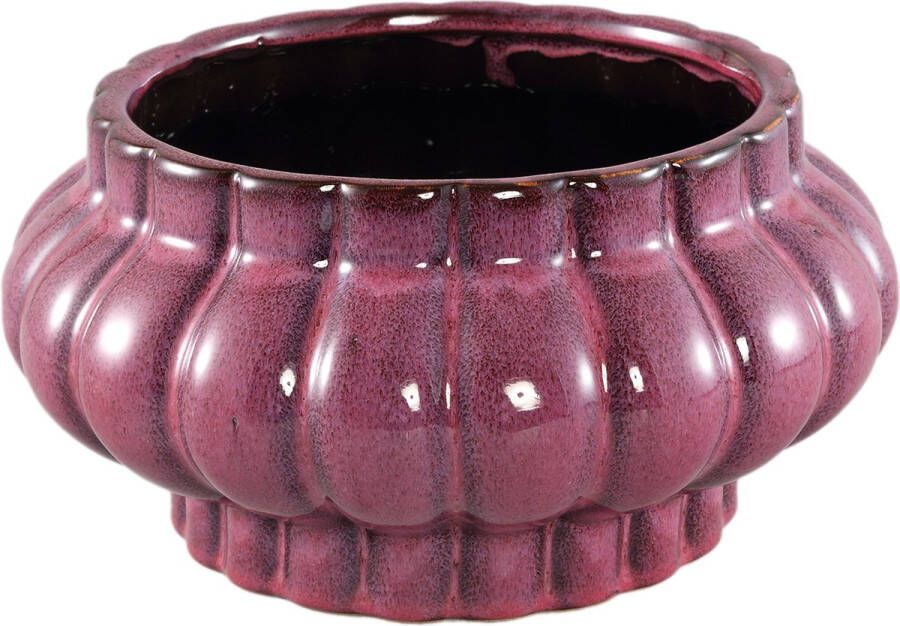 Ptmd Collection PTMD Sannee Red ceramic pot ribbed wide middle low S