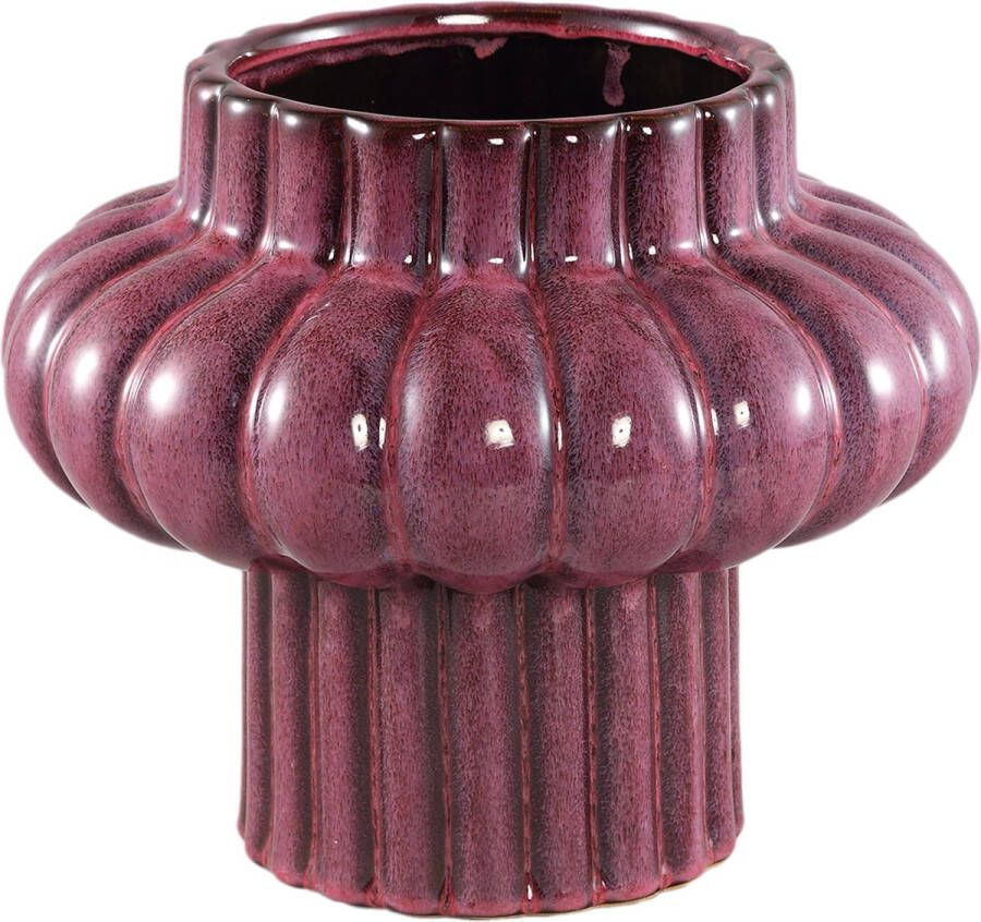 Ptmd Collection PTMD Sannee Red ceramic pot ribbed wide middle M