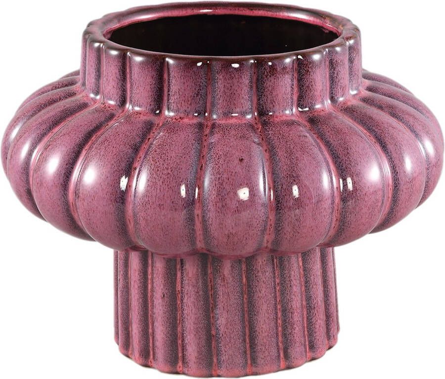 Ptmd Collection PTMD Sannee Red ceramic pot ribbed wide middle S