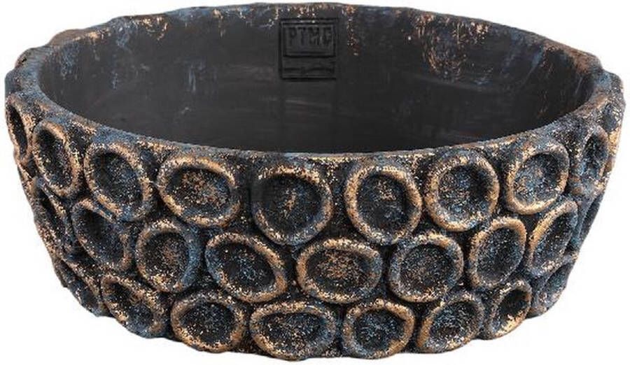 PTMD COLLECTION PTMD Sturdy Black cement bowl round gold circles L