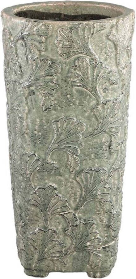 Ptmd Collection PTMD Serino Grey ceramic pot leaves pattern round high