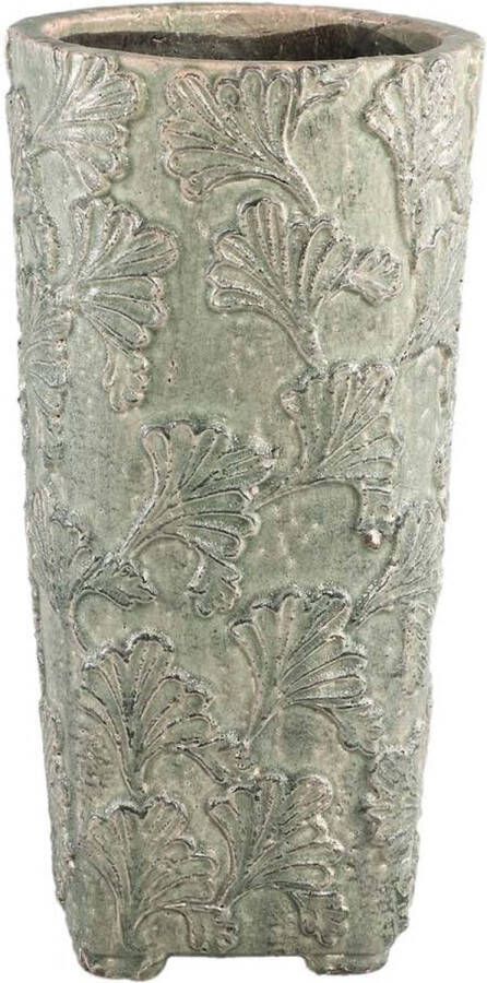 Ptmd Collection PTMD Serino Grey ceramic pot leaves pattern round high