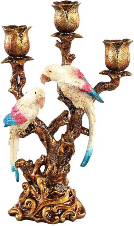 Ptmd Collection PTMD Sing Bronze polyresin bird candle holder three arm