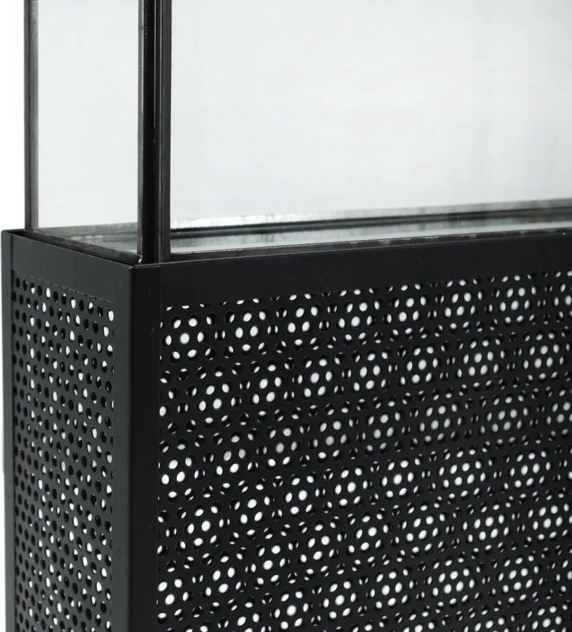 Ptmd Collection PTMD Sita Black metal lantern with glass rectangle L