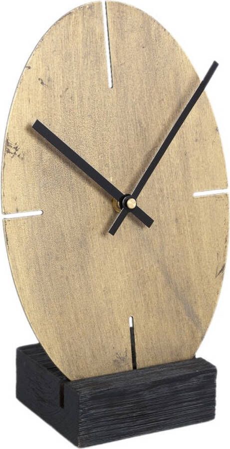 Ptmd Collection PTMD Tunes Gold metal table clock in black stand oval
