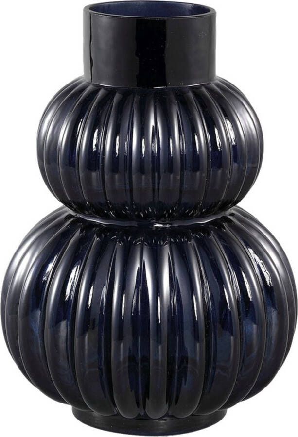 Ptmd Collection PTMD Uger Blue ribbed glass vase round structure