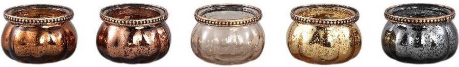 PTMD COLLECTION PTMD Windlicht Cailyn 9x9x5 cm Glas Meerkleurig Set van 5