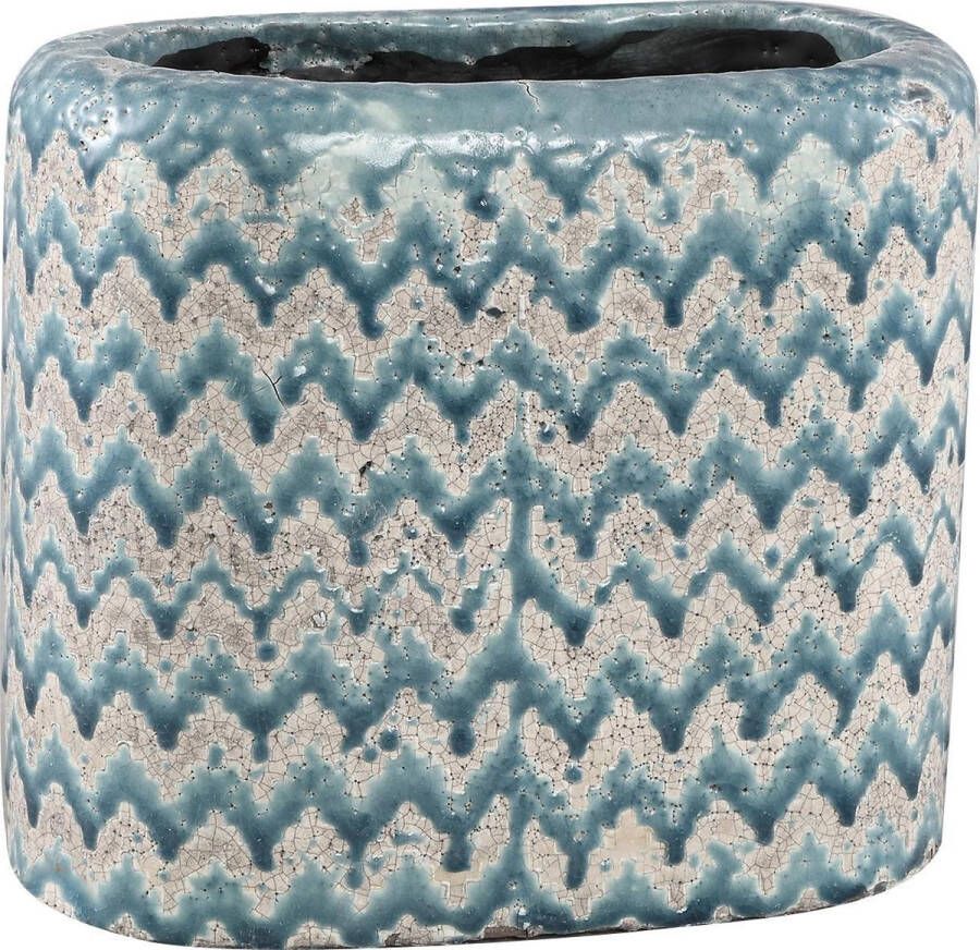 PTMD jasper blauw keramieke pot golvend patroon 25 x 13 x 22 hoog