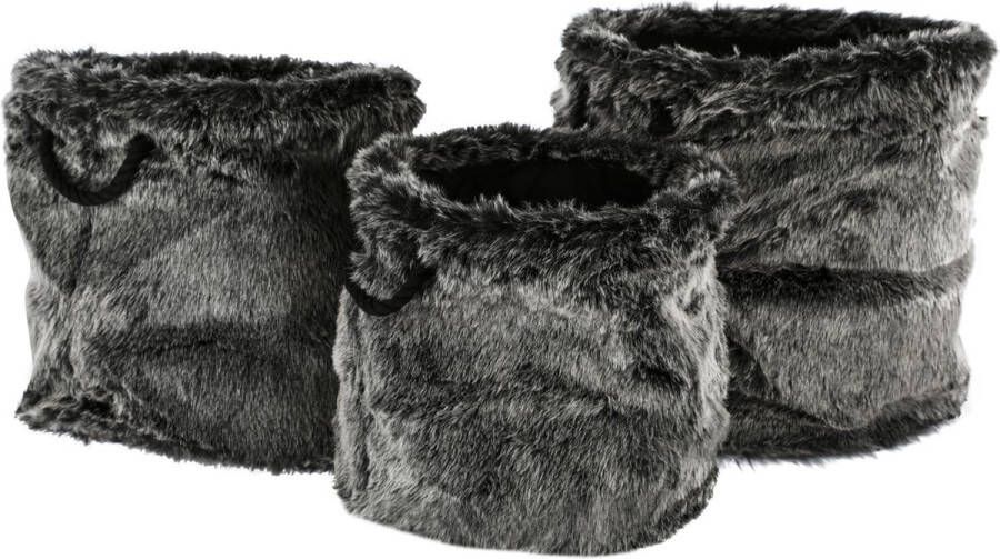 PTMD Jordan grey baskets fake fur round set of 3