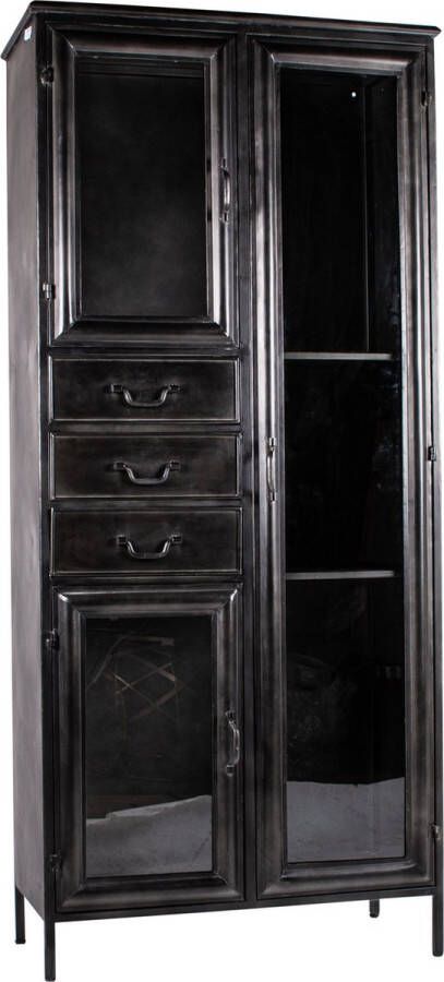 PTMD COLLECTION PTMD Gijs Black metal cabinet glass doors