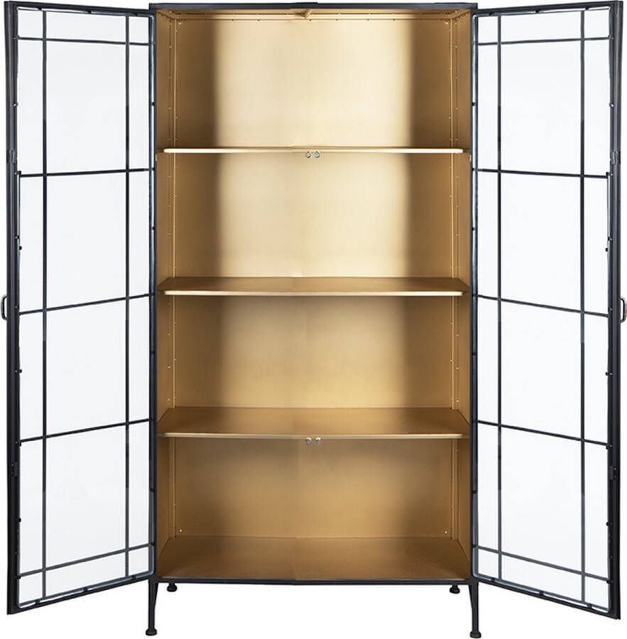 PTMD COLLECTION PTMD Sofie Metal Black cabinet golden inside glass door