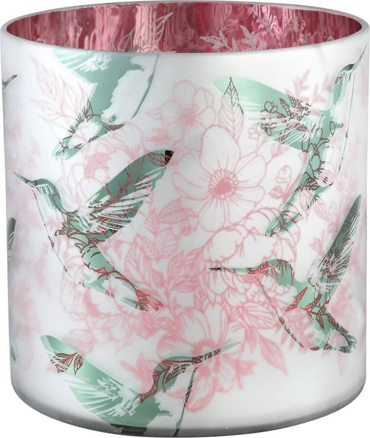 PTMD Lillian wit glas windlicht binnenkant roze maat in cm: 25x25x25