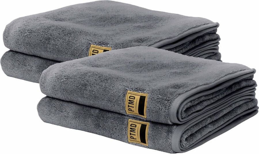 PTMD Luxe Handdoeken Badhanddoek 100% katoen 600 g m² -70 x 140 cm- Grijs Set Van 4