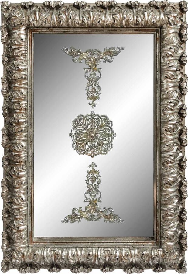 PTMD Mary zilverkleurige poly rechthoekige spiegel met print maat in cm 40 x 7 x 60 Zilver