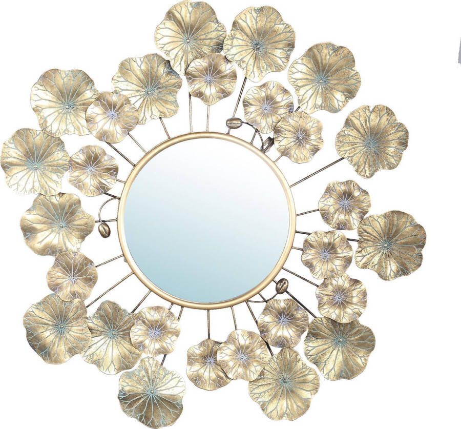 PTMD Melia antiek goudkleurige spiegel van metaal met bloemen design maat in cm 91 x 6 x 89 Goud