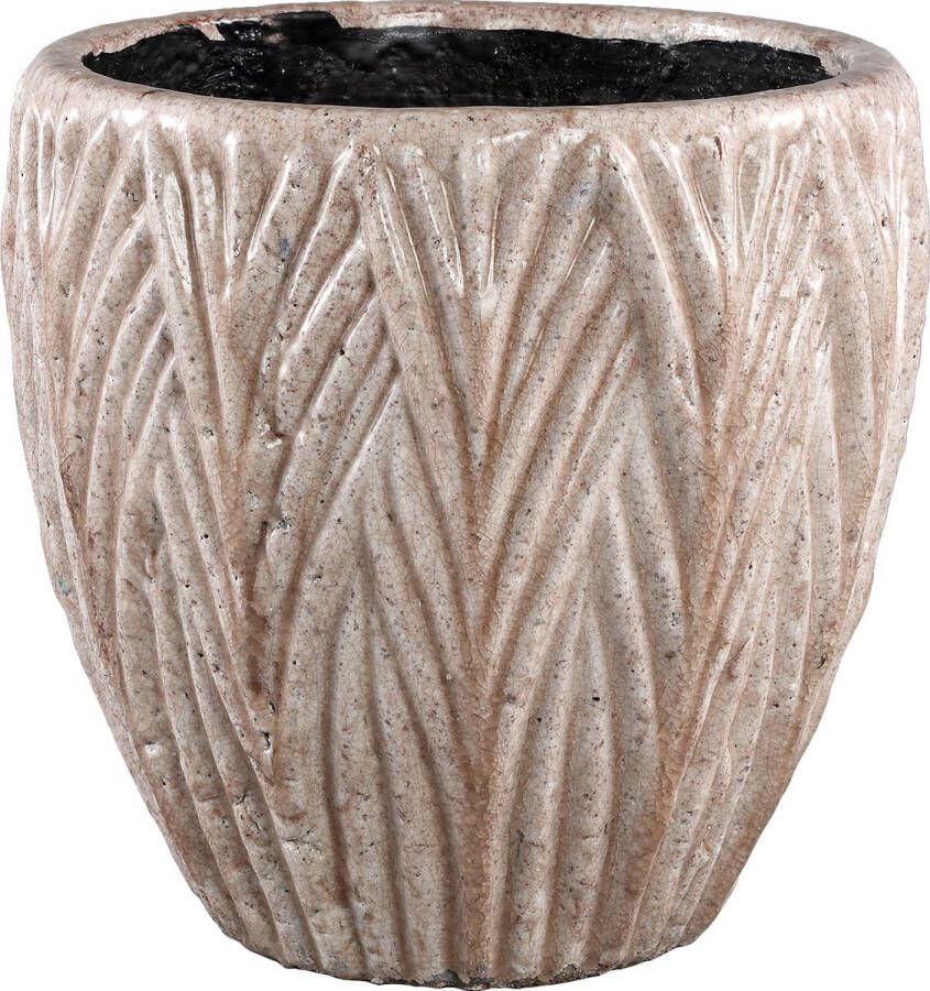 PTMD COLLECTION PTMD Talina Light Pink glazed ceramic leaf pot round XL