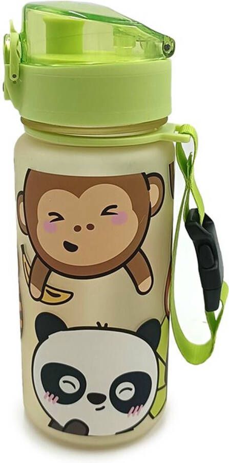 Puckator Dieren Pop Top 350ml Breukbestendige Kinder Drinkfles drinkbeker panda aap
