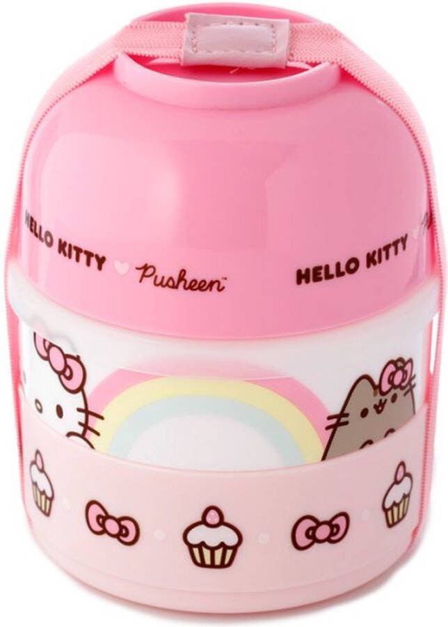 Puckator Hello Kitty & Pusheen de Kat- Gestapelde Ronde Bento box Lunchtrommel 13x10x10cm (LxBxD)