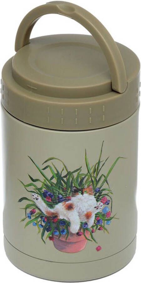 Puckator Kim Haskins Kat in Plantpot Duurzame RVS Thermos Lunch Heet & Koud Lunchpot 500 ml