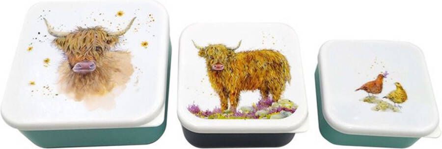 Puckator Lunch Box Snack Pots Set van 3 M L XL Jan Pashley Highland Coo Cow 6x13 5x13 5cm(XL)
