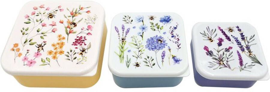 Puckator Lunch Box Snack Pots Set van 3 M L XL Nectar Meadows Wilde Bloemen Bijen 6x13 5x13 5cm(XL)