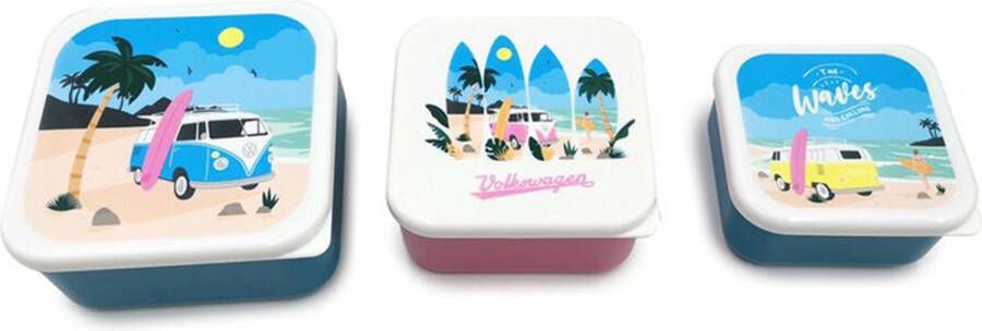 Puckator Lunch Box Snack Pots Set van 3 M L XL Volkswagen Busje VW T1 Waves 6x13 5x13 5cm(XL)