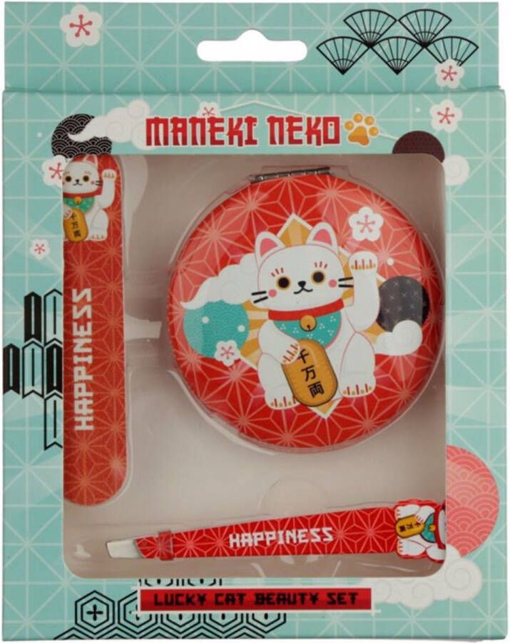 Puckator Maneki Neko Gelukskat Spiegeltje Nagelvijl Pincet Beauty Set