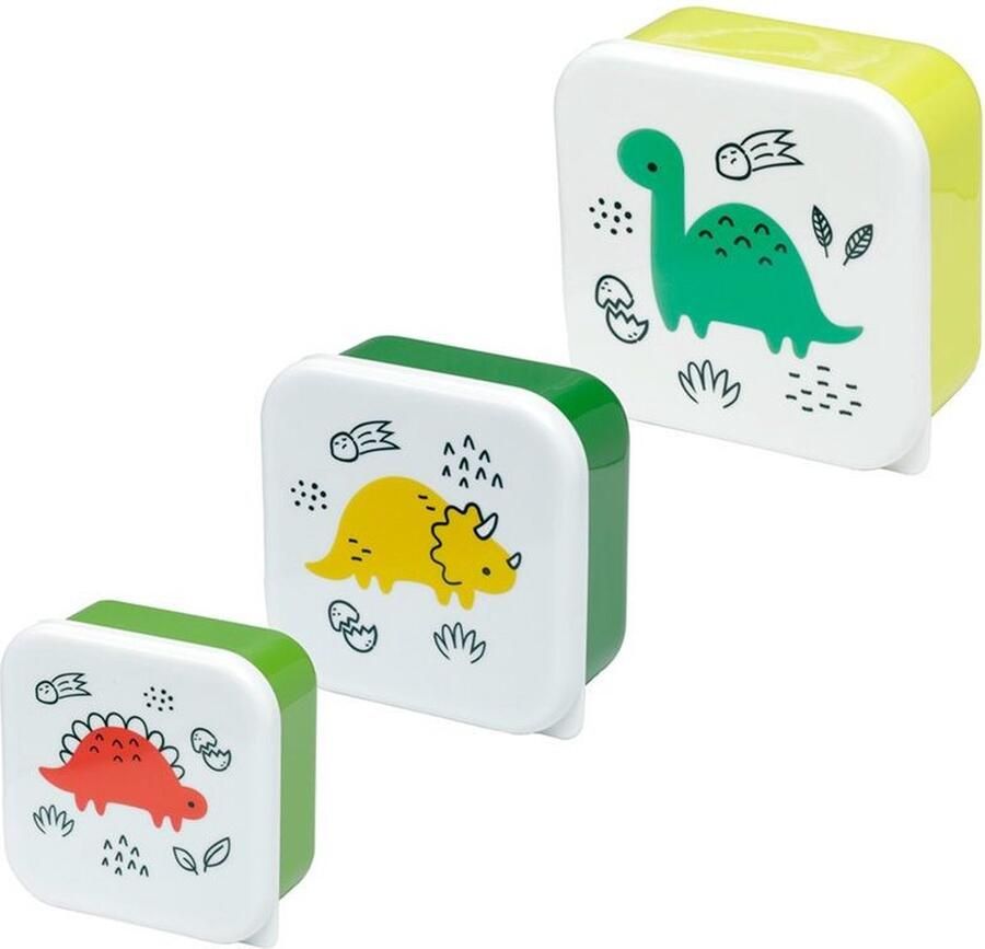 Puckator Broodtrommel snackdoos dino set van 3