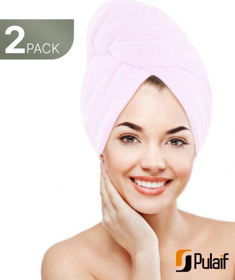 PULAIF Microvezel Haarhanddoek 2 Pack – Sneldrogende Hoofdhanddoek – Vermindert Pluizig Haar – Wit