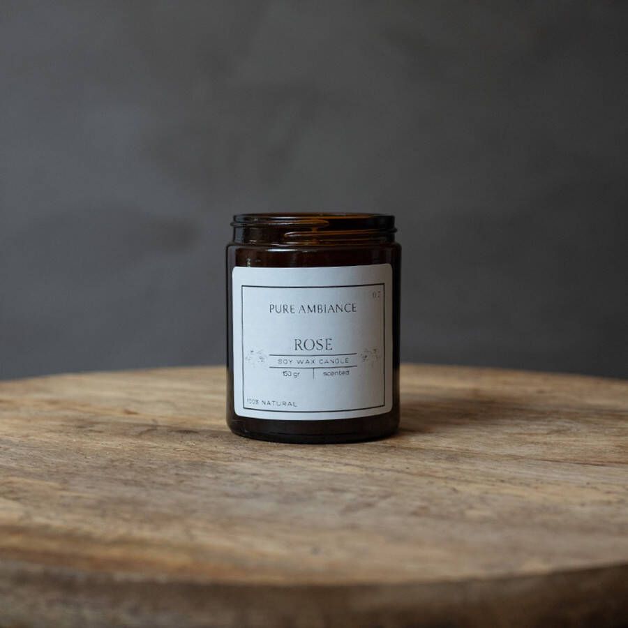 Pure Ambiance Geurkaars Roos Soja was Handgemaakt 150 gram