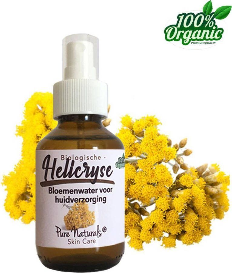 Pure Naturals Helicryse Bloemen water 100 ml Helicryse Hydrolaat 100% Puur Biologisch Roomspray Bodyspray Gezichtstonic Gezichtsreiniging tonic Huidverzorging