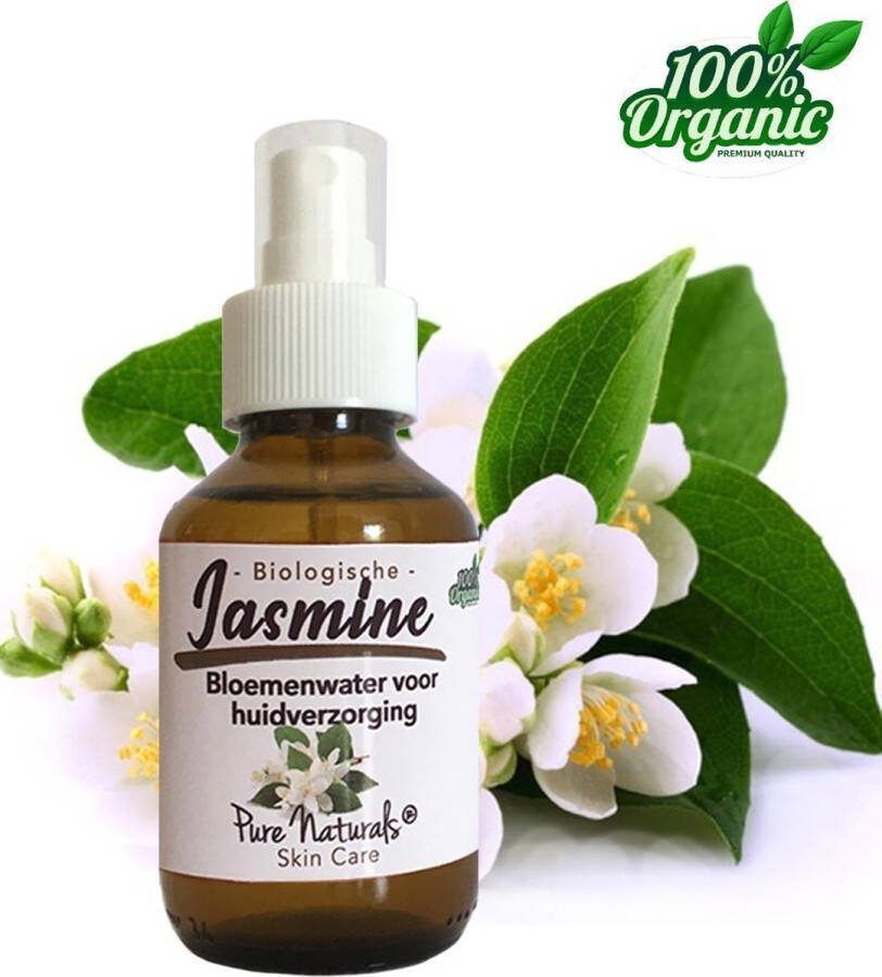 Pure Naturals Jasmijn Bloemen water 100 ml | Jasmin Hydrolaat | 100% Puur | Biologisch | Roomspray | Bodyspray | Gezichtstonic | Gezichtsreiniging tonic | Huidverzorging |