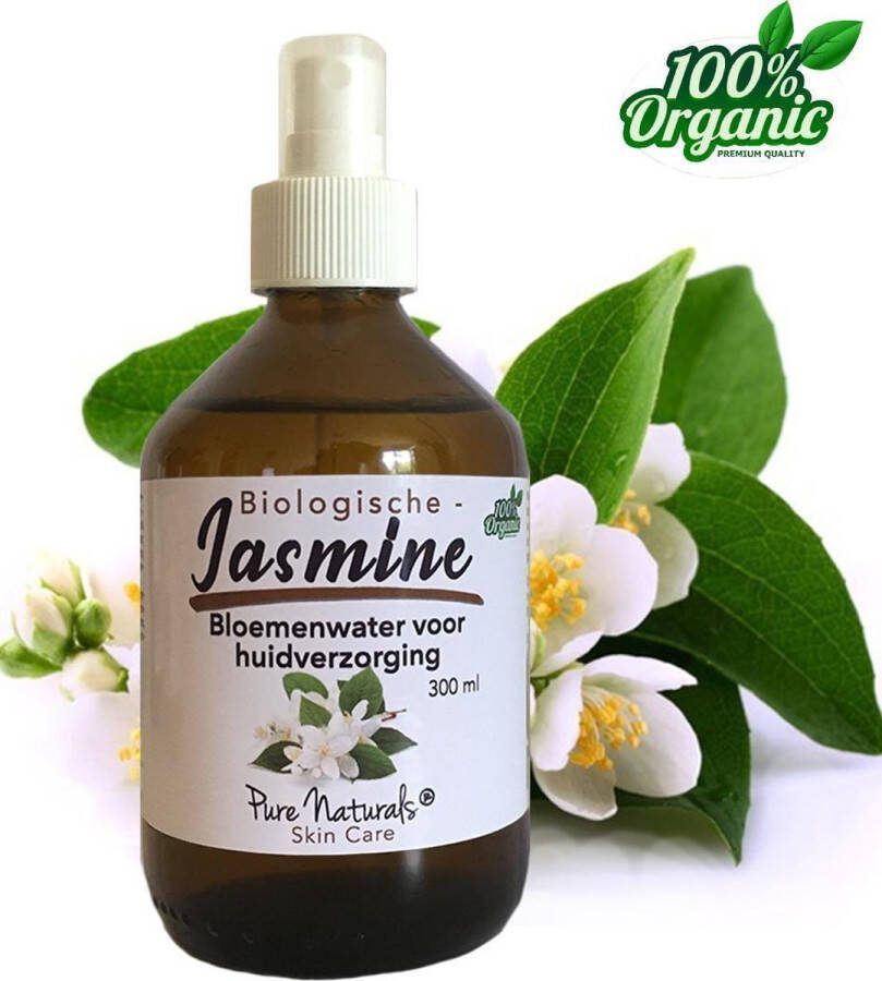 Pure Naturals Jasmijn Bloemen water 300 ml | Jasmin Hydrolaat | 100% Puur | Biologisch | Roomspray | Bodyspray | Gezichtstonic | Gezichtsreiniging tonic | Huidverzorging |