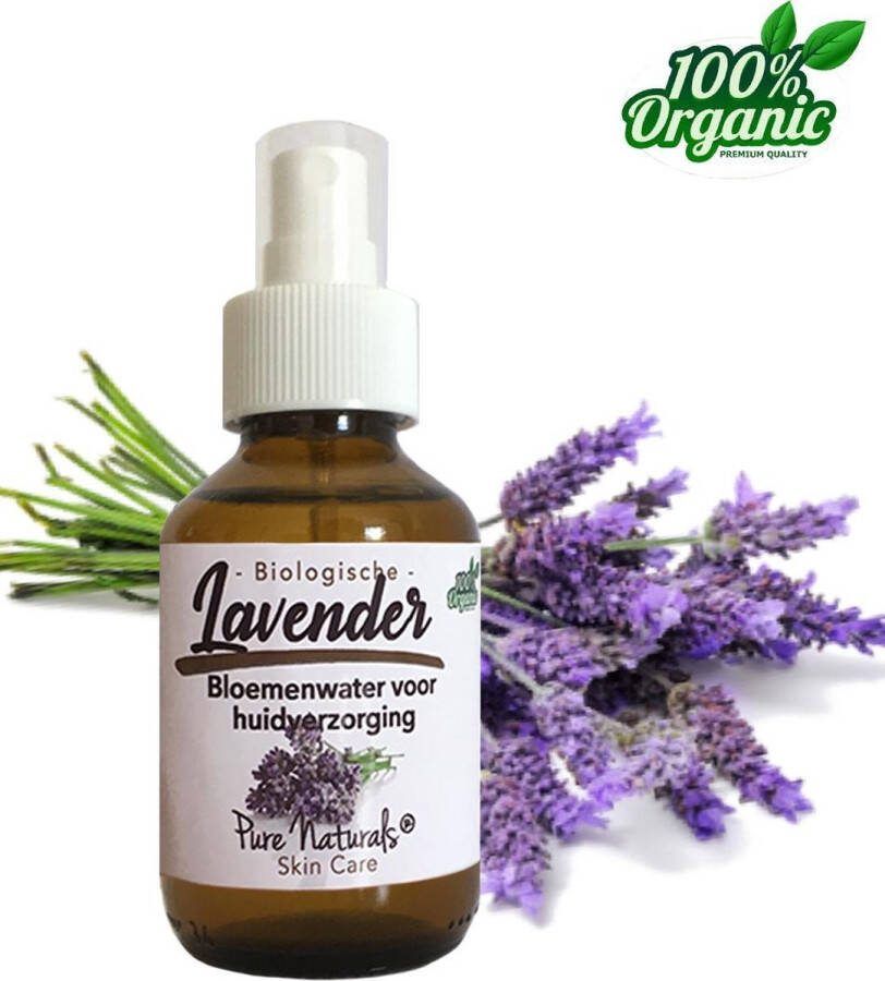 Pure Naturals Lavendel Bloemen water 100 ml Lavender Hydrolaat 100% Puur Biologisch Roomspray Bodyspray Gezichtstonic Gezichtsreiniging tonic Huidverzorging