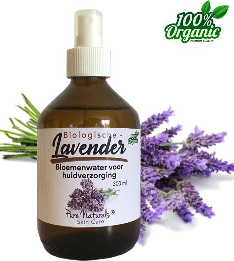 Pure Naturals Lavendel Bloemen water 300 ml | Lavender Hydrolaat | 100% Puur | Biologisch | Roomspray | Bodyspray | Gezichtstonic | Gezichtsreiniging tonic | Huidverzorging |