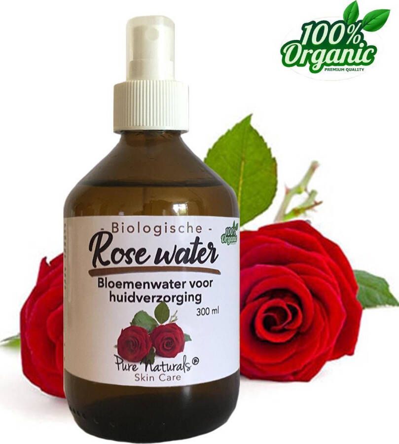 Pure Naturals Rozen Bloemen water 300 ml | Rose Hydrolaat | 100% Puur | Biologisch | Roomspray | Bodyspray | Gezichtstonic | Gezichtsreiniging tonic | Huidverzorging |