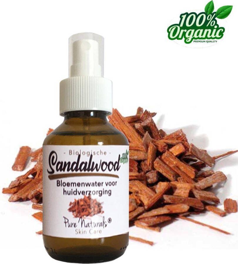 Pure Naturals Sandelhout Bloemen water 100 ml | Sandalwood Hydrolaat | 100% Puur | Biologisch | Roomspray | Bodyspray | Gezichtstonic | Gezichtsreiniging tonic | Huidverzorging |