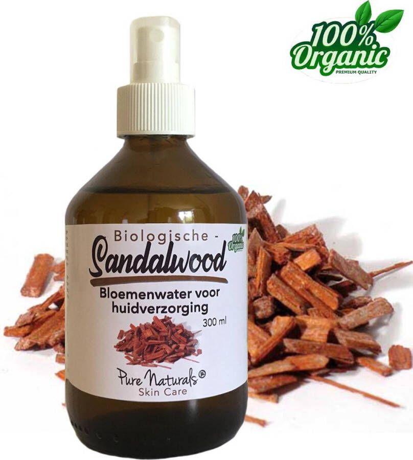 Pure Naturals Sandelhout Bloemen water 300 ml Sandalwood Hydrolaat 100% Puur Biologisch Roomspray Bodyspray