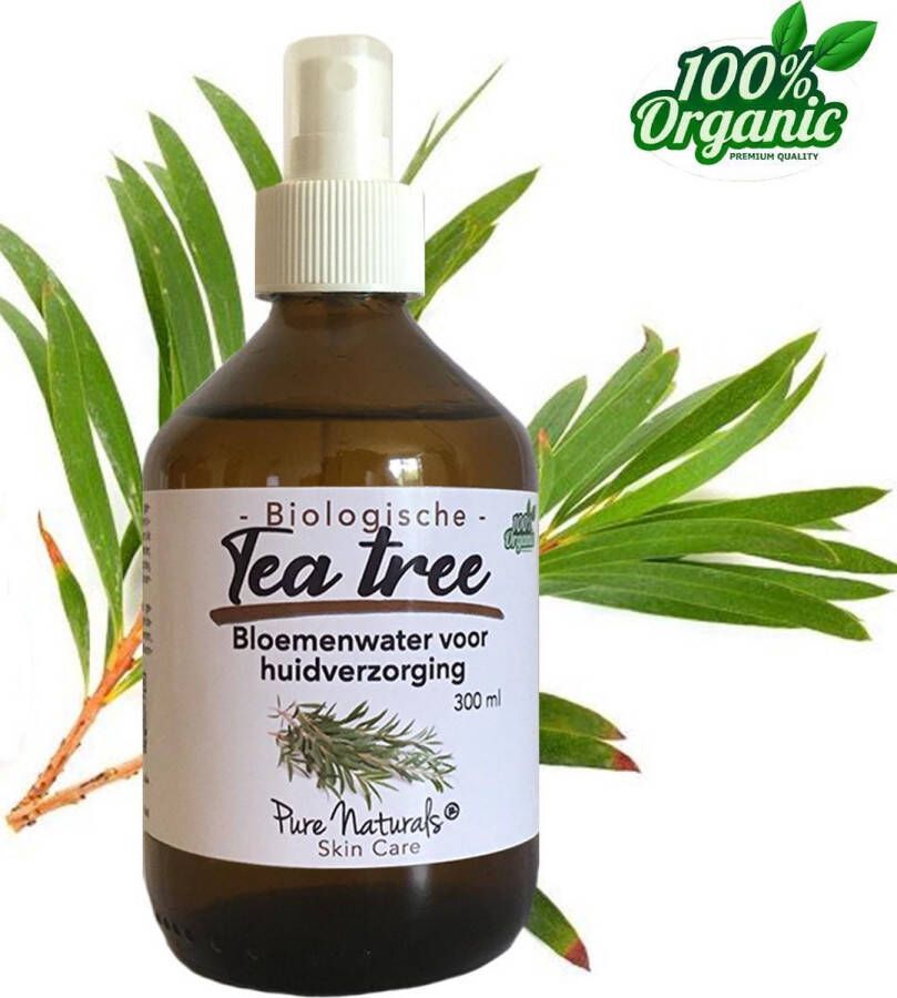 Pure Naturals Teatree Bloemen water 300 ml | Tea tree Hydrolaat | 100% Puur | Biologisch | Roomspray | Bodyspray | Gezichtstonic | Gezichtsreiniging tonic | Huidverzorging |