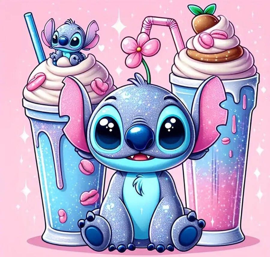 Purediamondpainting Diamond Painting Stitch Milkshake Volledig Ronde steentjes 30x30cm