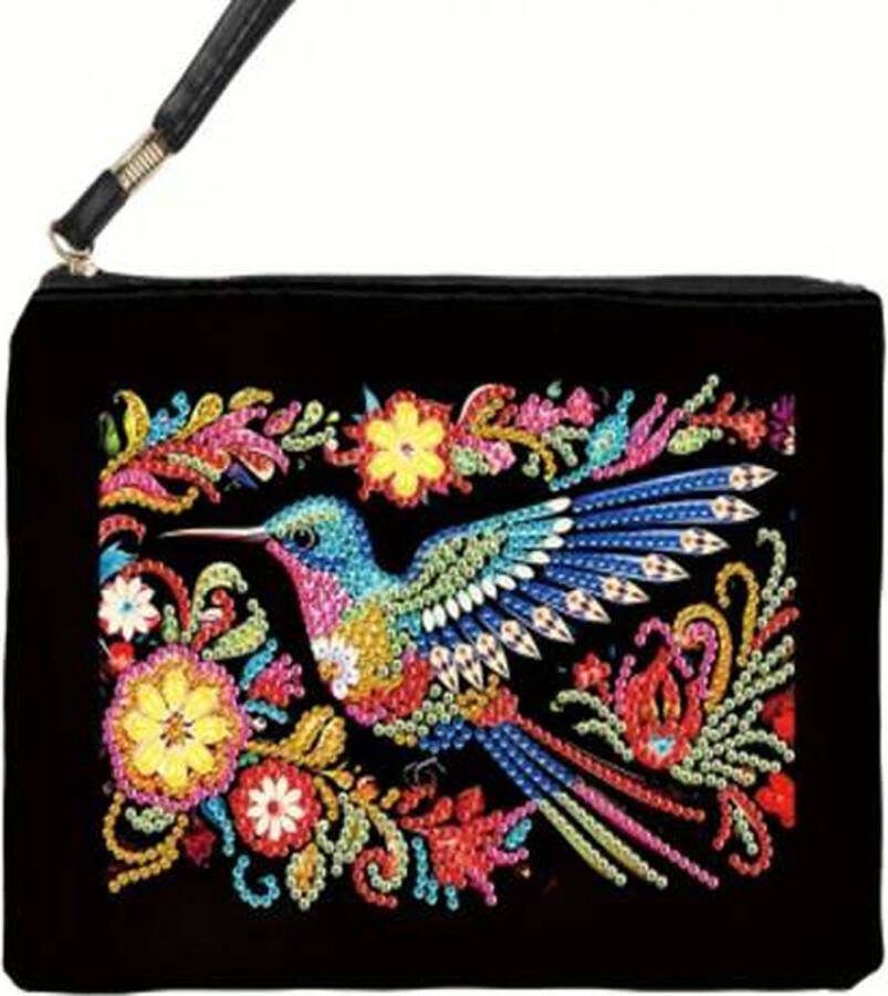 Purediamondpainting Diamond Painting Tas Handtas Clutch Make-up tas Met polsband 1 Opening Ronde steentjes Vogel 21.5x16cm