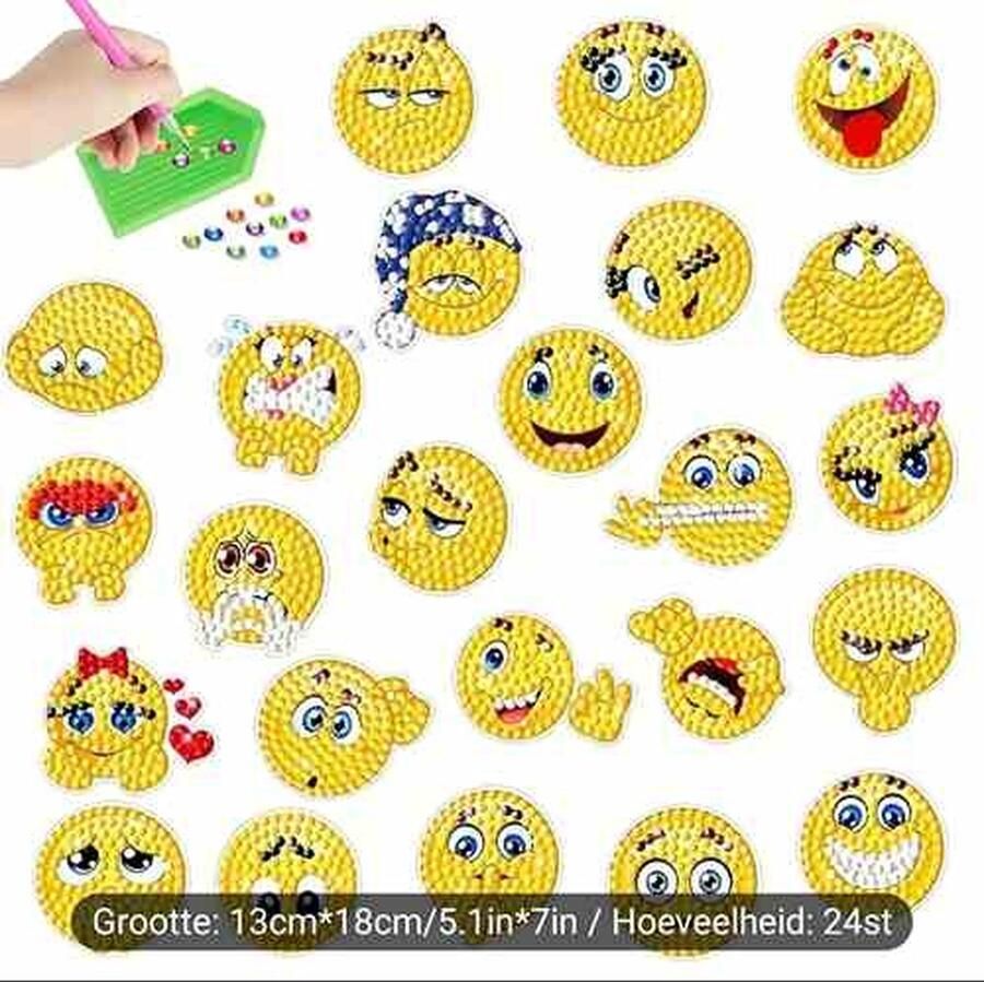 Purediamondpainting Diamond Painting Stickers 24 Stuks Smiley Volledig Ronde steentjes