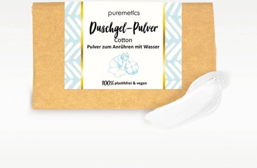 Puremetics Plastikvrij en duurzaam poeder douchegel COTTON makkelijk in gebruik schone huid 100g