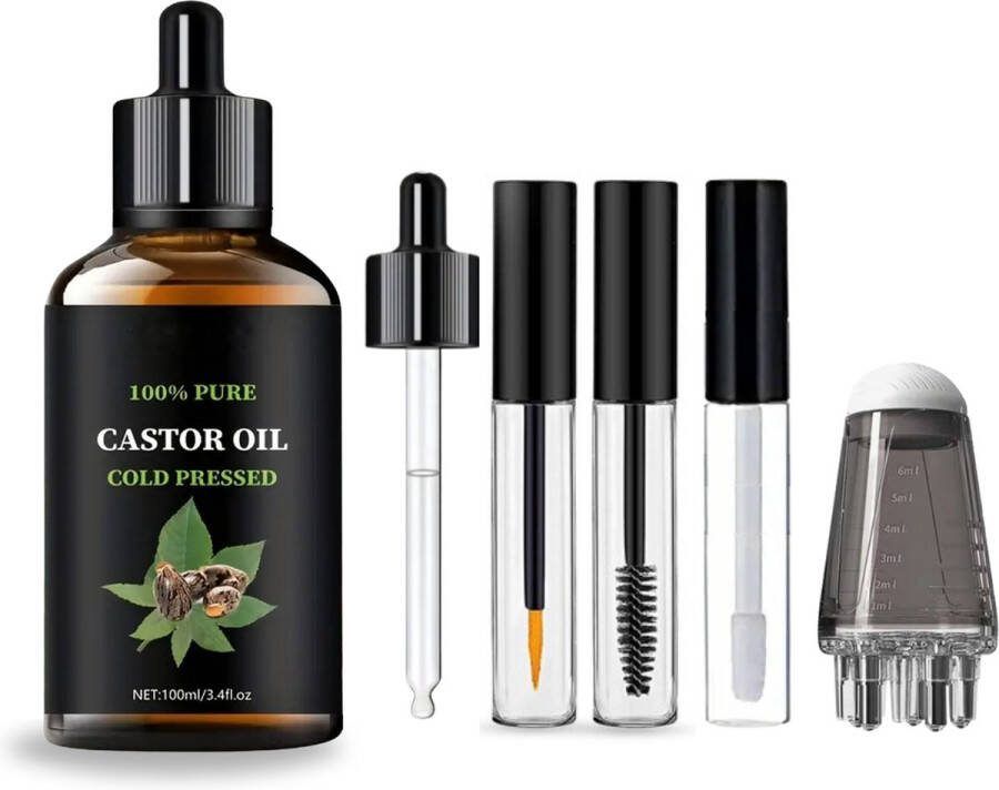 PureOil Castor Olie 100ml 100% Koudgeperst Castor Oil Incl. Ebook Scalp Massager Kammen Castorolie Pack Jamaican Black Castor Oil Haarverzorging Serum