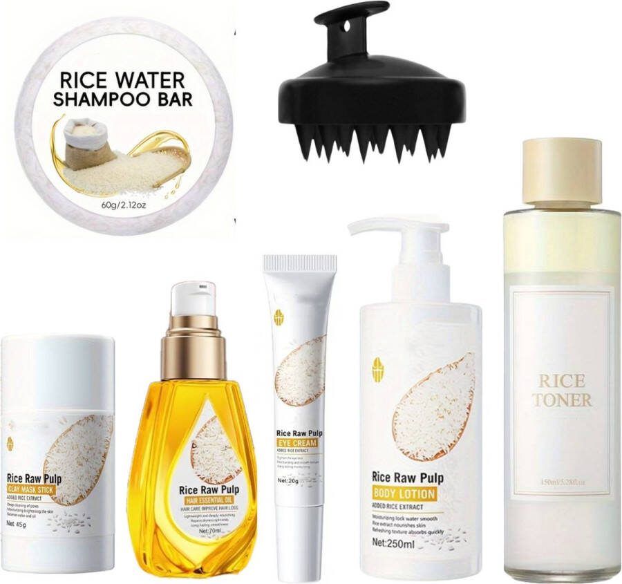 PureOil Rijst Water Set Gezicht Masker Toner Body Lotion Oog Creme Haarolie Shampoo Bar Scalp Massager- Rijstwater Voor gezicht Ricewater Niacinamide Korean Skincare