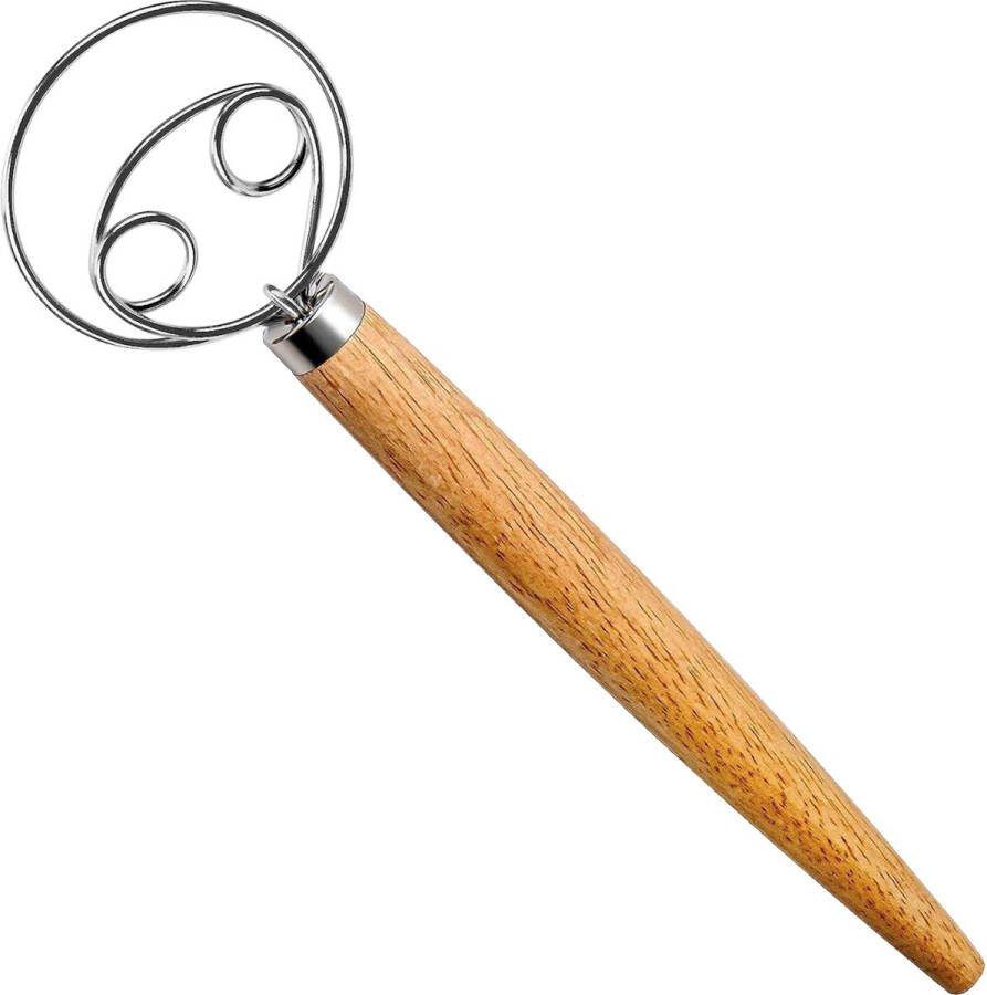 Purepeak Deense Deegklopper Deegmenger Eierklopper Garde Keukengerei Hout Kookspullen RVS 2 Rings